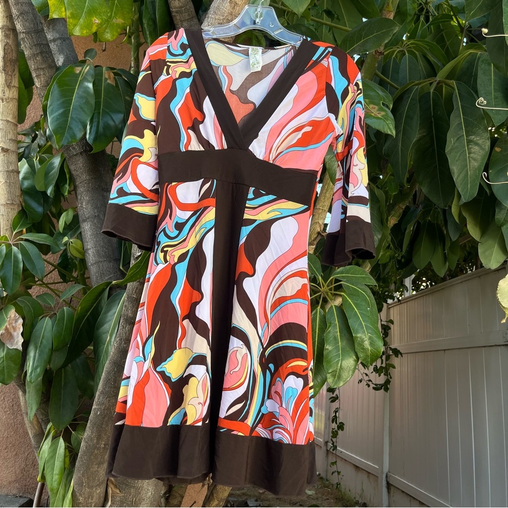 Vintage Y2K American One Paisley mini Dress in Multicolor ,& Brown.